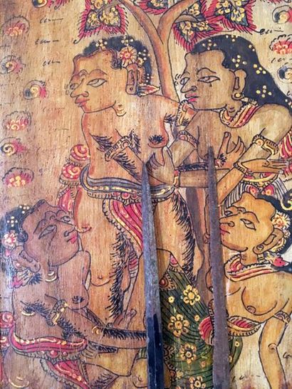 null [INDONÉSIE] Scènes érotiques, Bali, vers 1920. Quatre peintures dans une boîte...