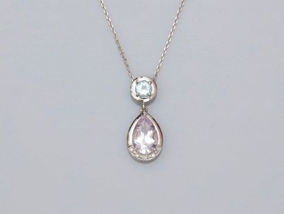 null Pear-shaped chain and pendant in white gold, 750 MM, brushed, decorated with...