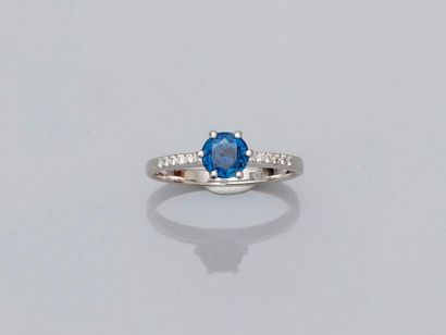 null Solitaire ring in white gold, 750 MM, set with a round sapphire weighing about...