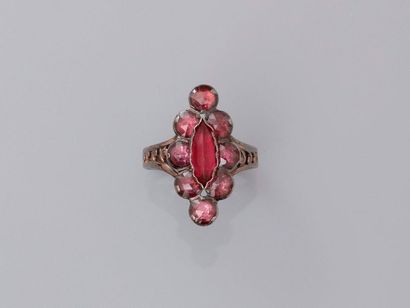 null Ring "Arlésienne" in pink gold, 750 MM, covered with almandine garnets, hallmark...