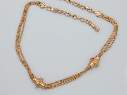 null Beautiful chain "Giletière" braided mesh in yellow gold, 750 MM, decorated with...