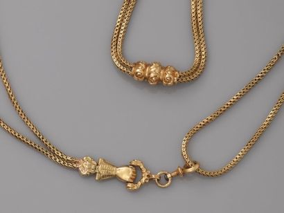 null Double articulated necklace in yellow gold, 750 MM, decorated with its sliding...