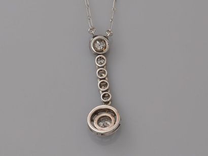 null Necklace in white gold, 750 MM, centered with three falling diamonds, 0.40c,...