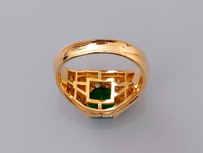null Dome ring in yellow gold, 750 MM, centered by an emerald cut emerald framed...