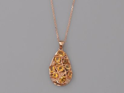 null Piriform chain and pendant in yellow and pink gold, 750 MM, covered with oval...