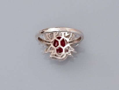 null Pretty white gold ring, 750 MM, decorated with an oval ruby weighing about 1.30...