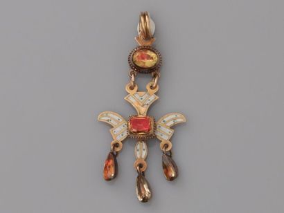 null Pendant St Esprit in yellow gold, 750 MM, applied white cloisonné enamel, dimensions...