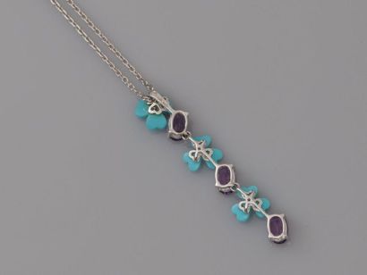 null Chain and pendant in white gold, 750 MM, decorated with amethysts interspersed...