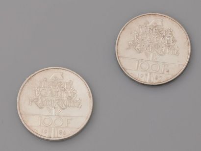 null Deux pièces de 100 F en, argent 925 MM, l'une 1886/1986 République Française,...