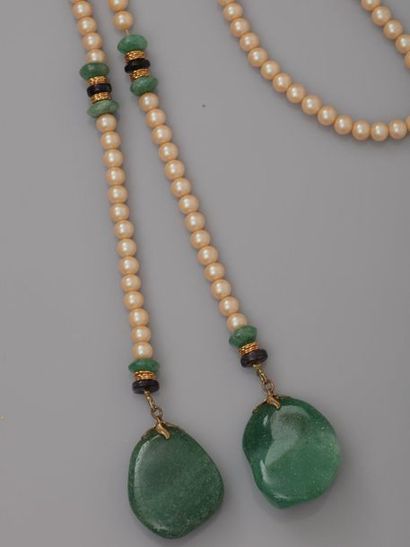 null Bayadère necklace, decorated with pink pearls and two green aventurines, length...