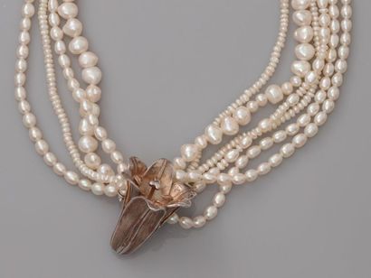 null Lot: Necklace chain and cultured pearls, silver 925 MM, vermeillé and multi-row...