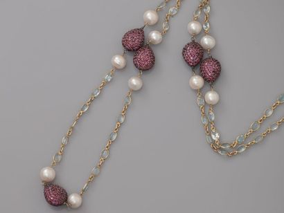 null Lot: Necklace chain and cultured pearls, silver 925 MM, vermeillé and multi-row...