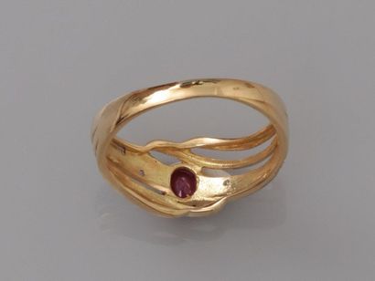 null Yellow gold ring, 750 MM, decorated with a ruby and small diamonds, size: 54,...
