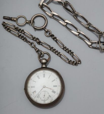 null 925MM silver gusset watch with chain and key and a small bracelet, weight: 107...