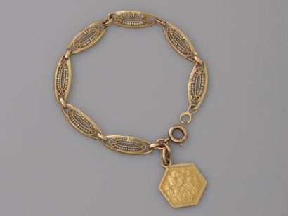 null Ravissant bracelet de jeune fille en or jaune, 750 MM, chaque maillon orné de...