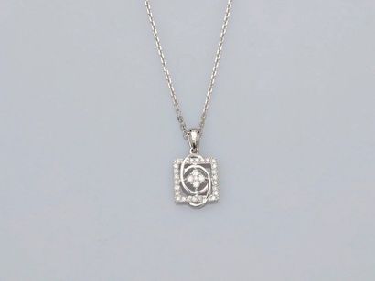 null Chain and square pendant in white gold, 750 MM, openwork, covered with diamonds,...