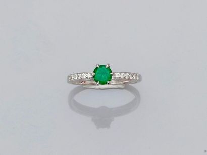 null Solitaire ring in white gold, 750 MM, set with a green garnet, round tsavorite...