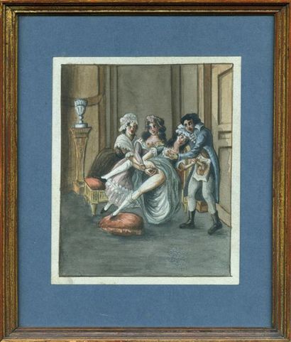 null [Artiste non identifié]. Les Mésaventures de Justine, vers 1830. Aquarelle originale...
