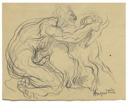 null Louis ANQUETIN (1861-1932). The Coupling of the Fauna, circa 1900. 2 pencil...