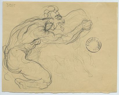 null Louis ANQUETIN (1861-1932). The Coupling of the Fauna, circa 1900. 2 pencil...