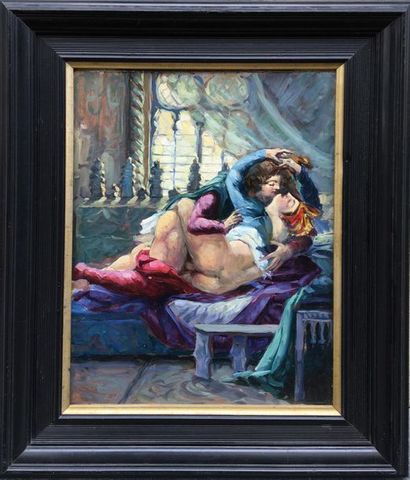 null Mario CAPUZZO (1892-1978). Romeo and Juliet, circa 1930. Oil on panel, 38 x...