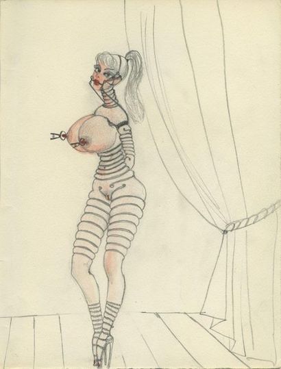 null [Artistes non identifiés]. Les Soumises, vers 1950. 21 dessins à l’encre, crayons,...