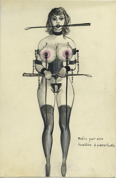 null [Artistes non identifiés]. Les Soumises, vers 1950. 21 dessins à l’encre, crayons,...