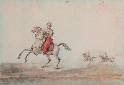 null Carle Vernet (1756-1836) Mamelouk à cheval Aquarelle Signée en bas à droite...