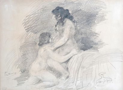 null Henri de GROUX (1866-1930) Les Aveux, circa 1890 Pencil drawing Titled lower...