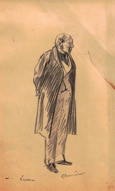 null Georges JEANNIOT (1848-1934) Le notaire Pierre noire sur papier Signé en bas...