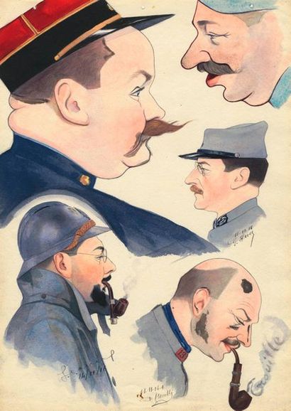 null Clovis TROUILLE (1889-1975) Portraits de camarades, 1917 Trois dessins au crayon,...