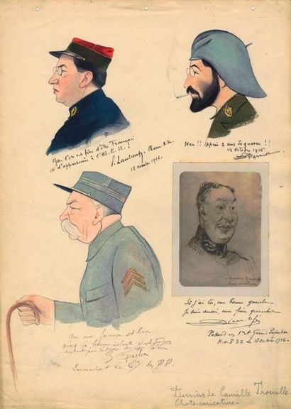 null Clovis TROUILLE (1889-1975) Portraits de camarades, 1917 Trois dessins au crayon,...