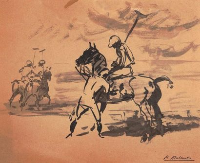 null Pierre Olivier DUBAUT (1886-1968) Polo players Encre de Chine Cachet lower right...