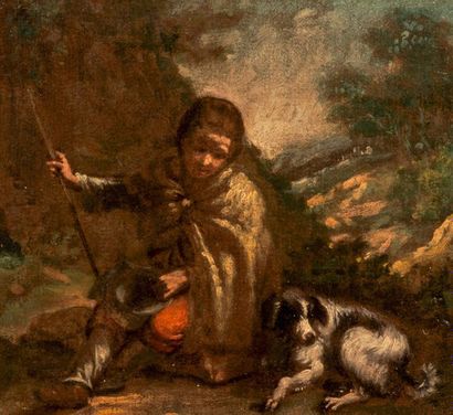 null Northern Italian School circa 1720 Young shepherd and his dog Canvas Frameless...