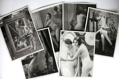 null CORONA. Nude studies, lingerie, circa 1930. 6 period silver proofs, 18 x 24...
