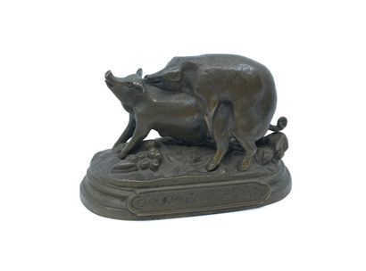 null CURIOSA. ANIMAL BRONZE. To Lard Lovers, circa 1900. Bronze titled with brown...