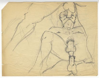 null [GAY INTEREST]. Hommes entre eux, vers 1950. 12 dessins et esquisses explicites...