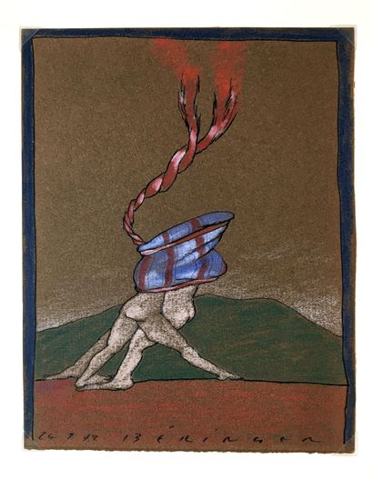 null Gérard BÉRINGER (né en 1947). Corps mêlés, 1972. Pastel, 19 x 14,5 cm. Signé...