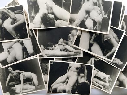 null Scènes pornographiques, études de nu, lingerie, vers 1930-1950. 34 contretypes...