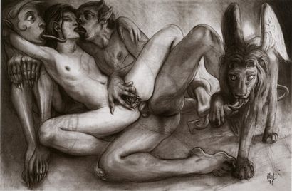 null Javier GIL (né en 1961). Les Sataniques, 1997. Dessin au crayon, 100 x 150 ...