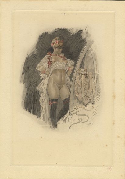 null Felicien ROPS. Impudence. Original color engraving in register. Plate 26.5 x...