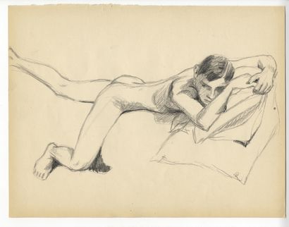 null [GAY INTEREST]. Études de nus maculins, vers 1930. 12 dessins d'atelier au crayon,...
