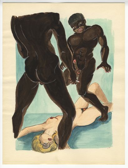 null [Unidentified Artist] Fantasies of a blonde, circa 1950. 7 ink and watercolour...
