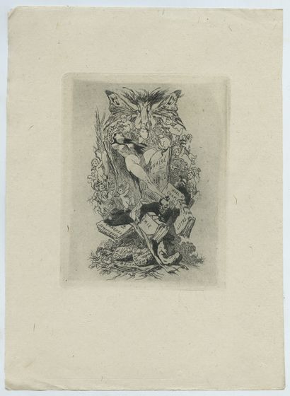 null Felicien ROPS. 2 frontispices on china. Letters to the President of Théophile...