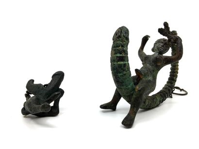 null 2 PENDANTS. Bronzes, imitation of the Ancient. Heights 11 and 4 cm.