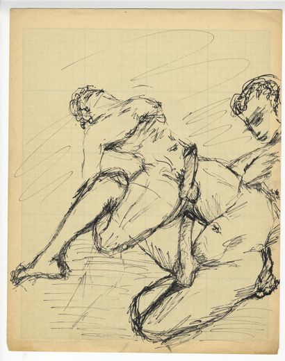 null [GAY INTEREST] Men among themselves, circa 1950. 12 explicit drawings and sketches...