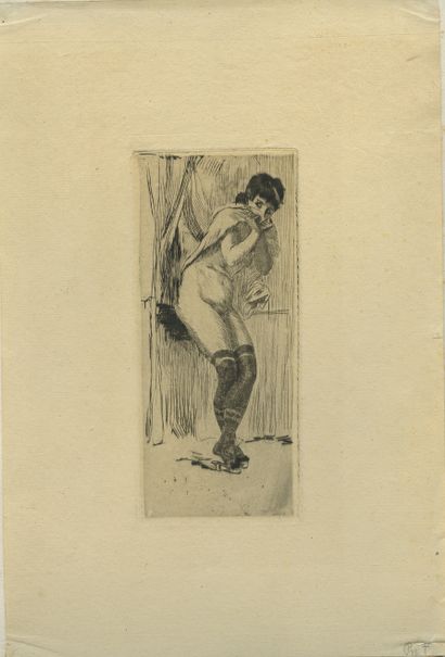 null Felicien ROPS. Fire. Etching on laid paper. Board 16.5 x 7.2 cm; sheet 29.2...