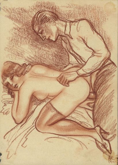null Alex SZEKELY. [Scènes de lits], vers 1950. 10 dessins à l’aquarelle et au crayon,...