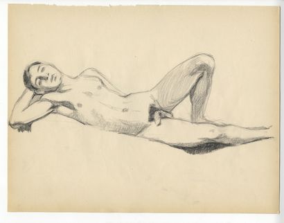 null [GAY INTEREST]. Études de nus maculins, vers 1930. 12 dessins d'atelier au crayon,...