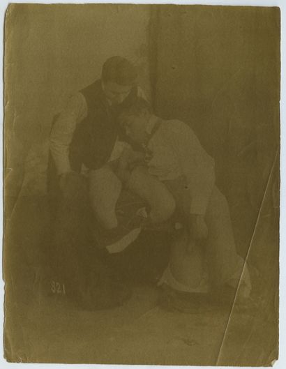 null [BOYS SPEAKING INDISTINCTLY] Pornographic scenes, ca. 1900. 15 period silver...